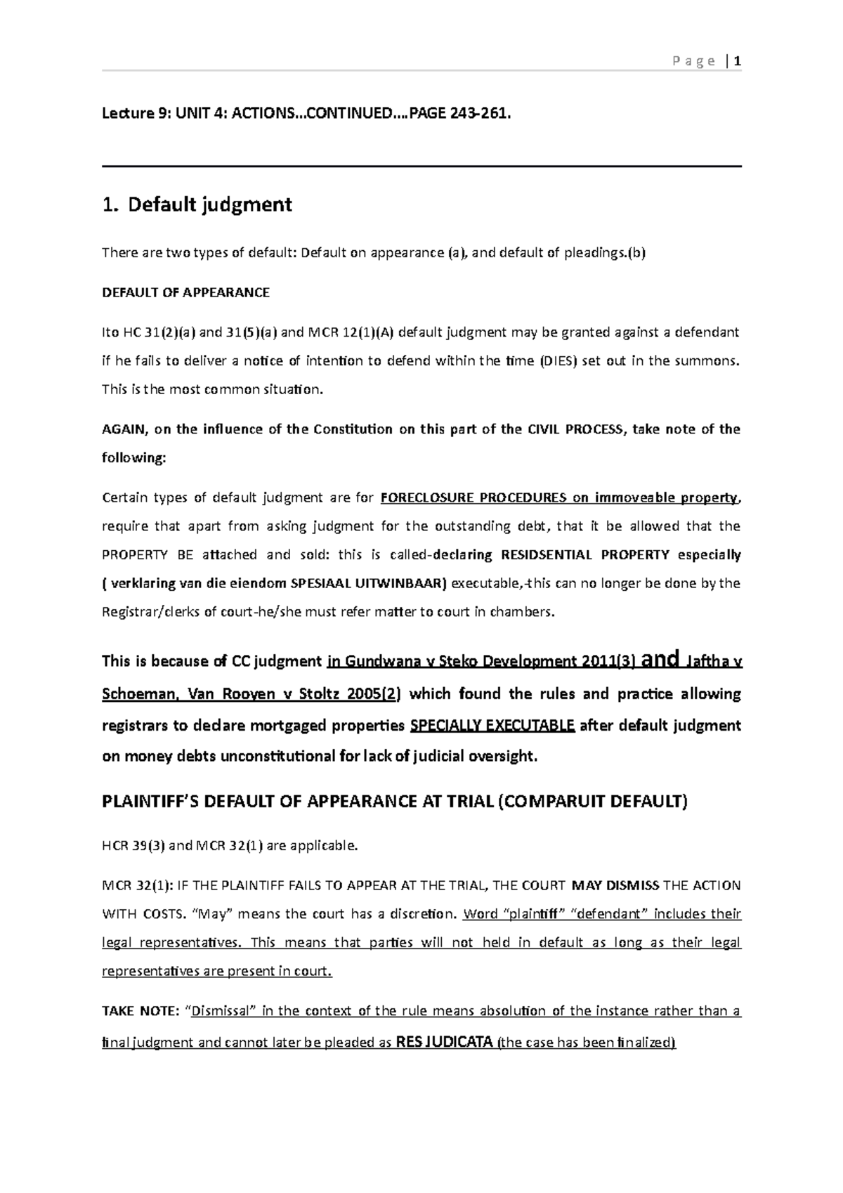 Lecture 9: Default Judgment and Civil Procedure (CIVIL LAW 101) - Studocu