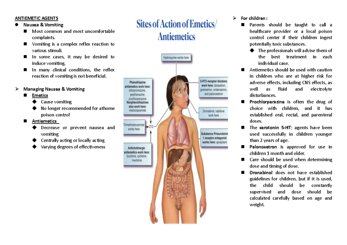 Antiemetic Agents: Overview of Nausea and Vomiting Management - Studocu