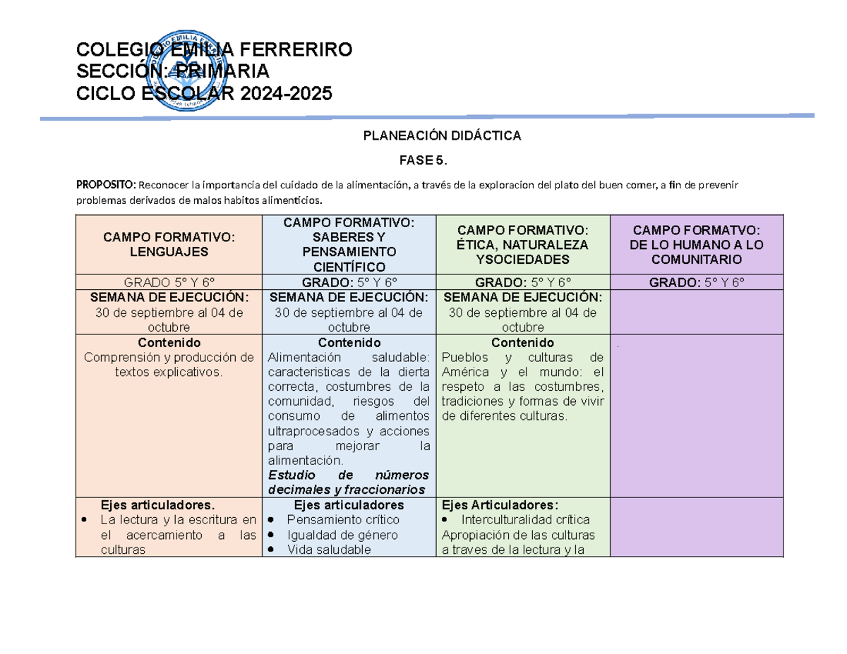 Planeación Semana 6 - Planeacion de clases - SECCIÓN: PRIMARIA CICLO ...