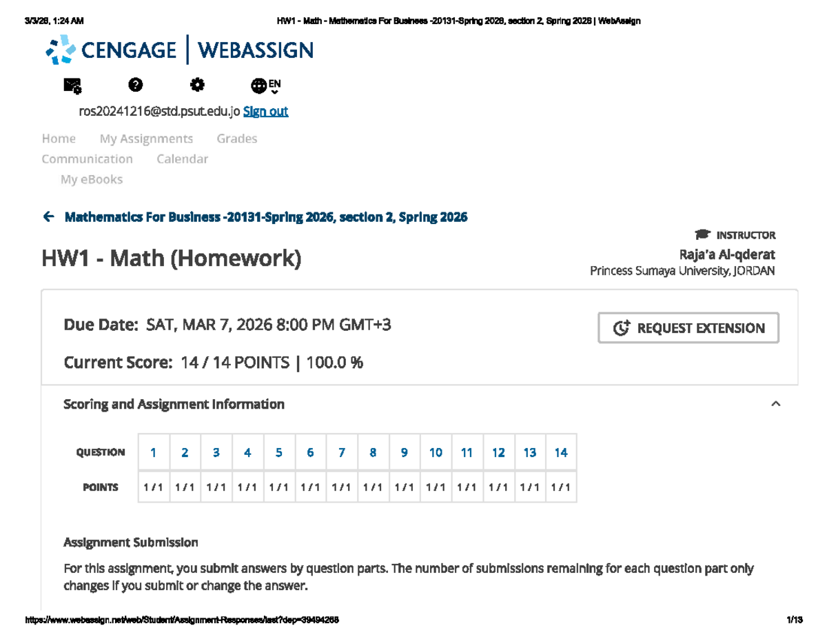 HW1 Math Assignment for Mathematics for Business 2026, Section 2 - Studocu