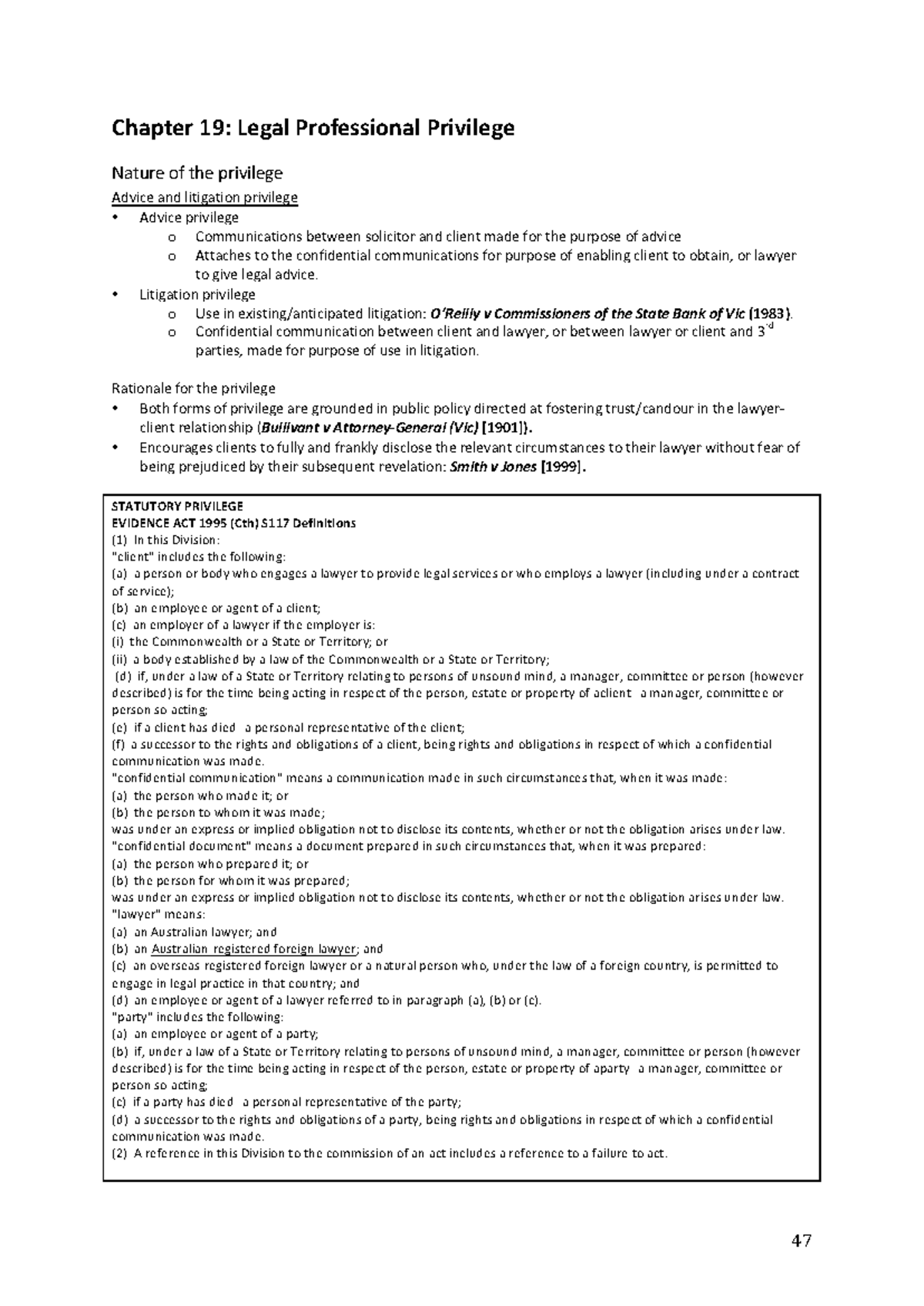 Ethics Notes: Legal Professional Privilege (Chapters 19-22) - Studocu