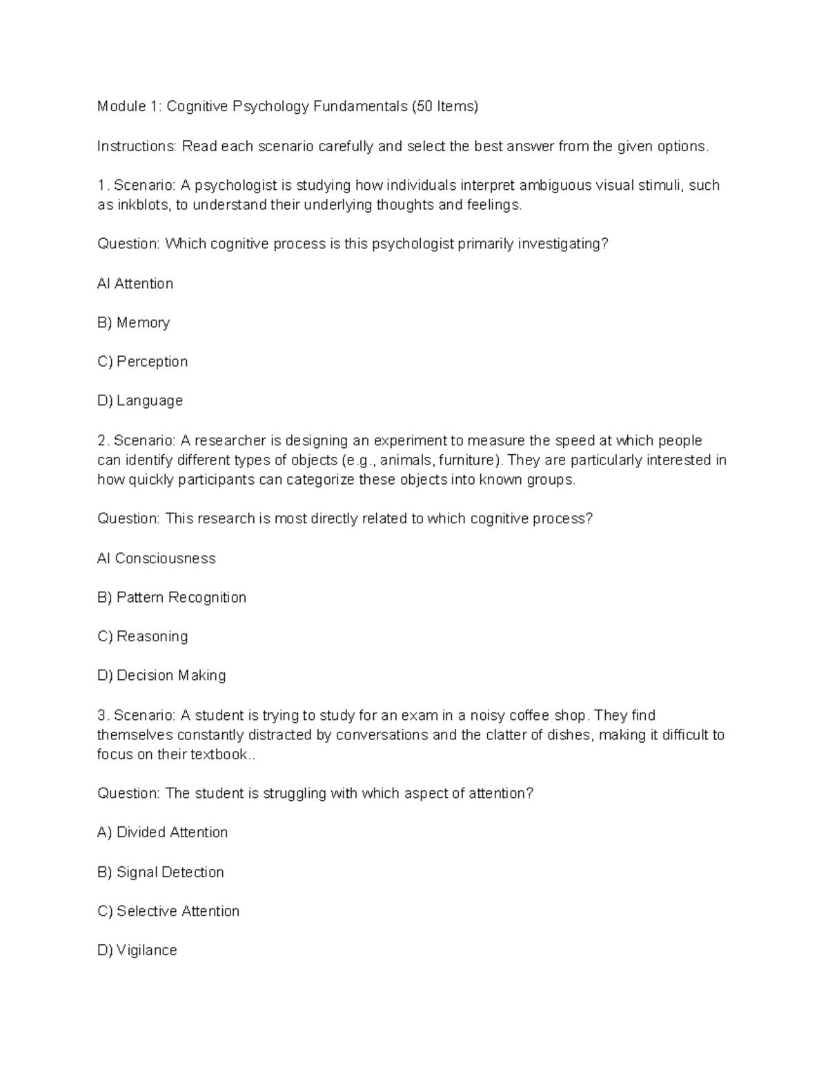 Practice Exam: COG Psych Module 1 & 2 (100 Items) - Studocu