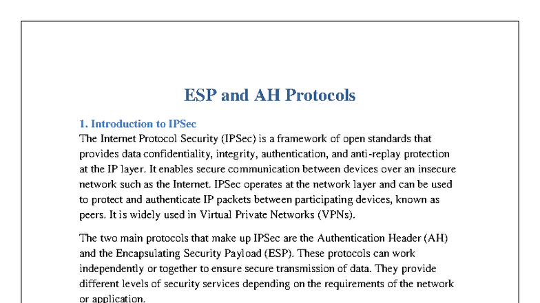 IPSec Protocols Overview: AH & ESP in Network Security - Studocu