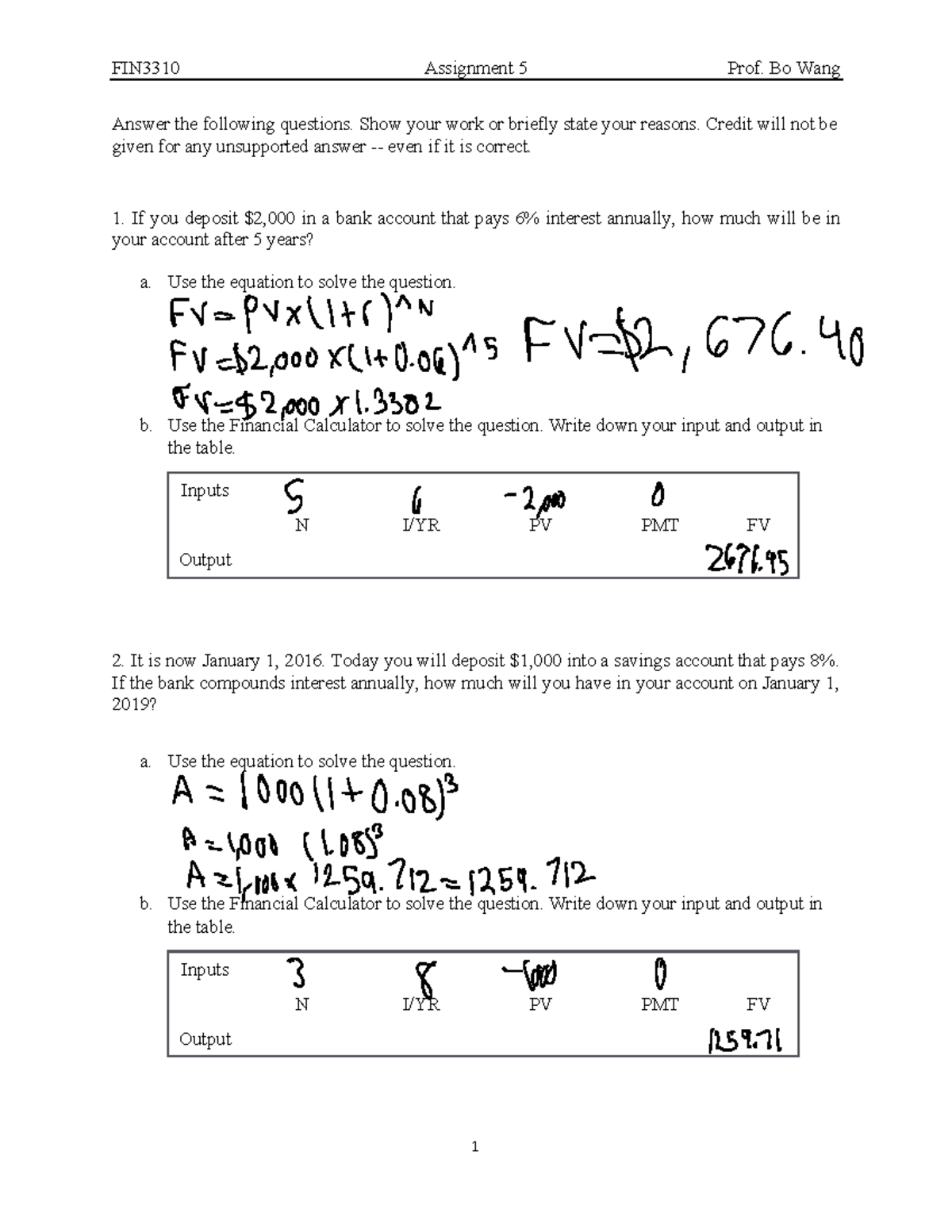 FIN3310 Assignment 5: Interest Calculation Methods and Solutions - Studocu