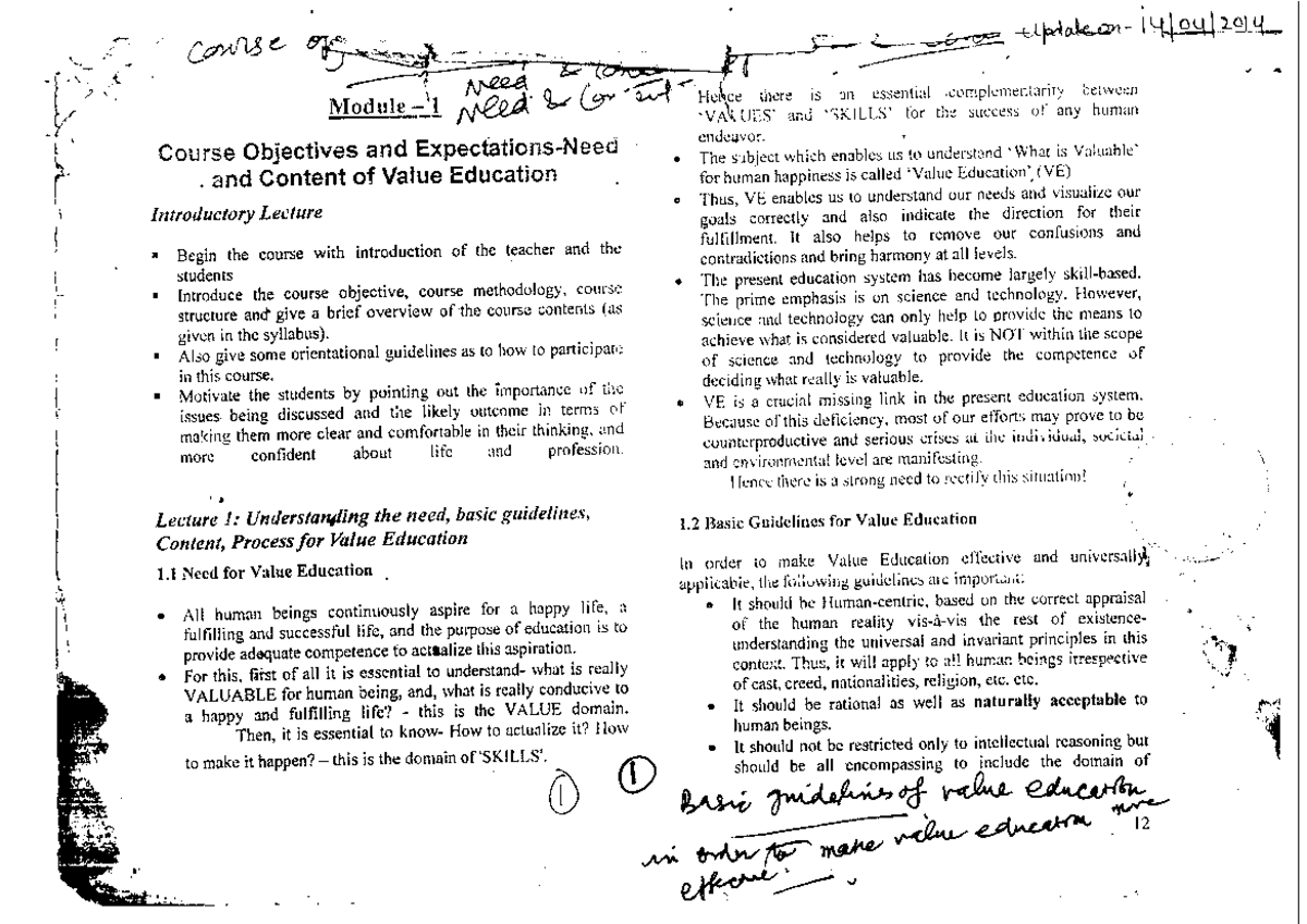 Human Value (New) - Aktu uhv notes - updation course of wing veea ...