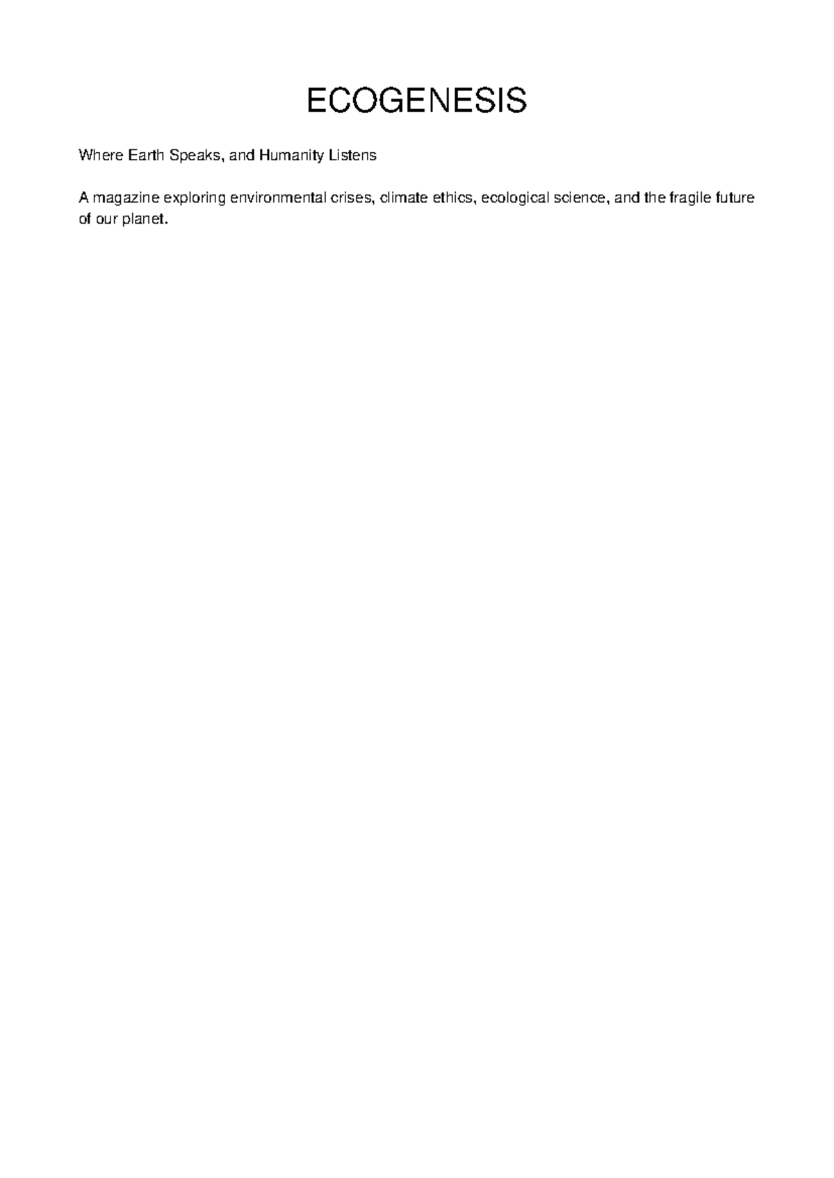 ECOGENESIS: Environmental Magazine on Climate & Justice Issues - Studocu