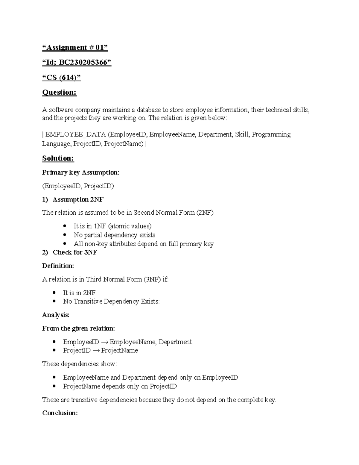 Assignment - Database Normalization Analysis and Solutions - Studocu