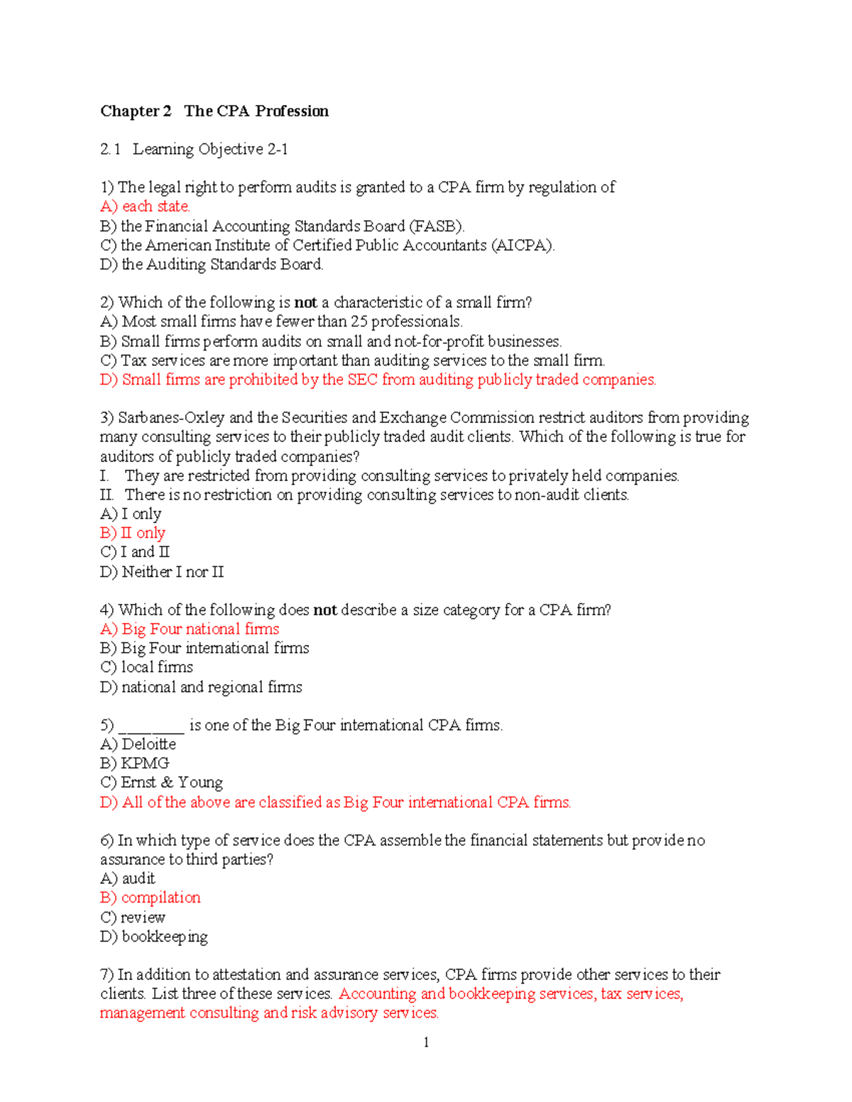 Chapter 02 questions on the CPA profession and audit regulations - Studocu