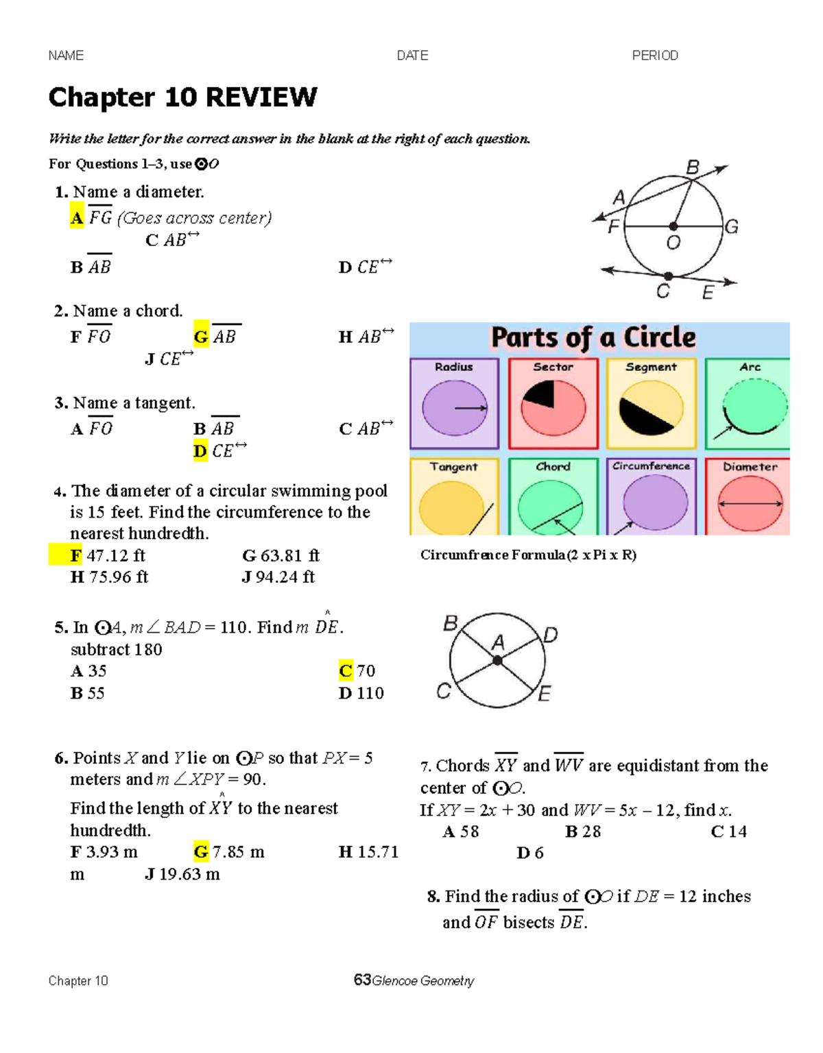 Chapter 10 Geometry Review Questions & Solutions - Course Code 0648372 ...
