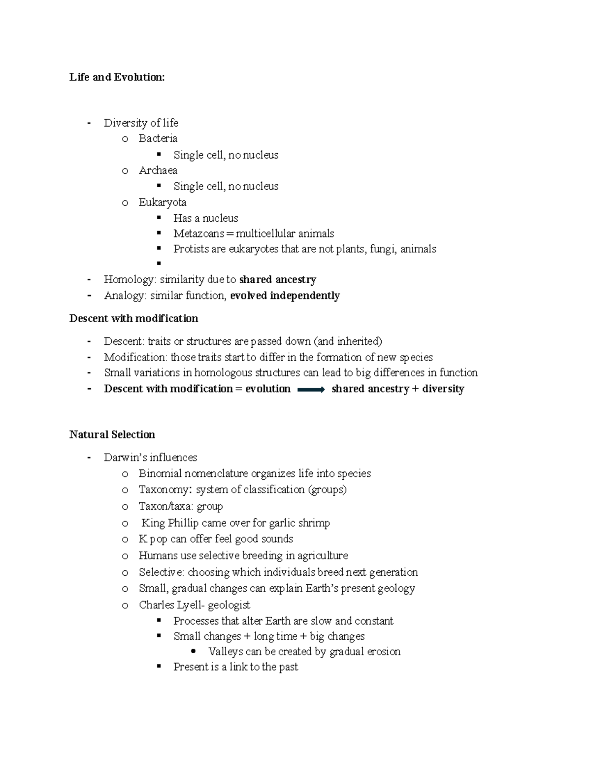 Bio Notes: Evolution, Diversity, and Natural Selection Insights - Studocu