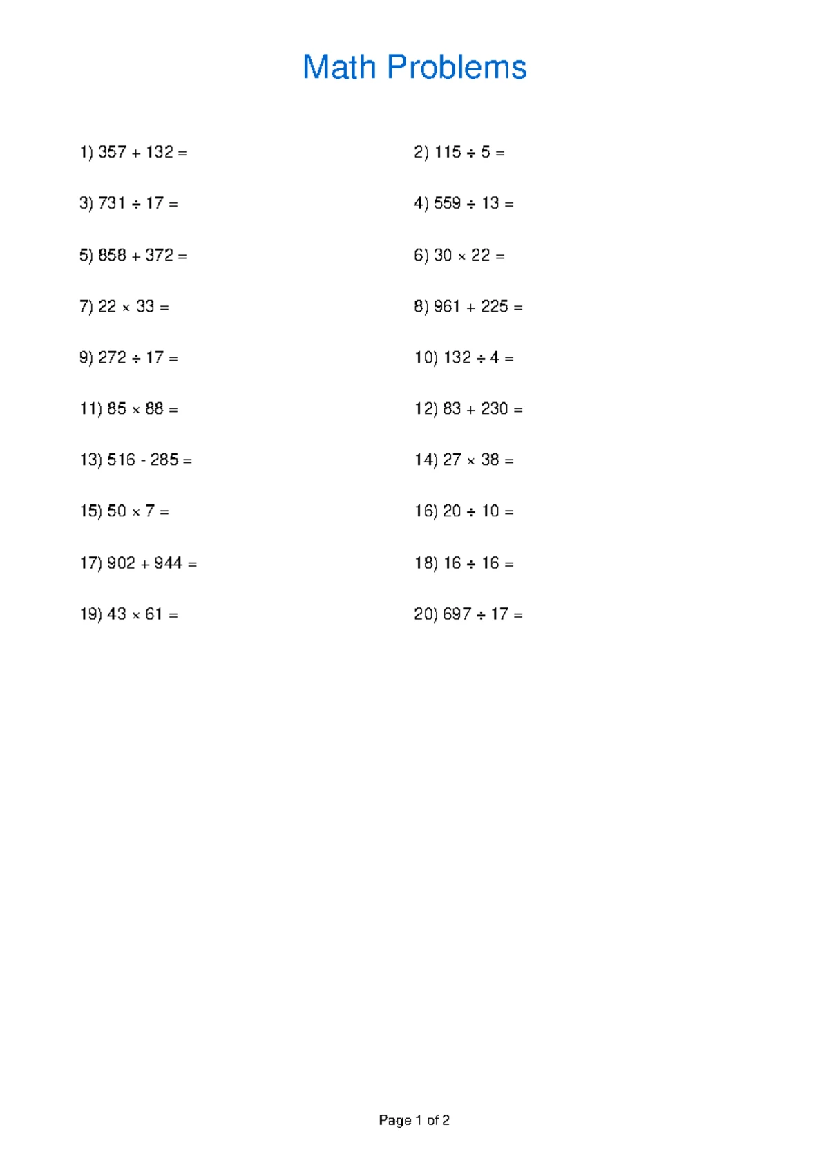 Math Problems for Course Y3K2WZXL9M: Practice & Lecture Notes - Studocu