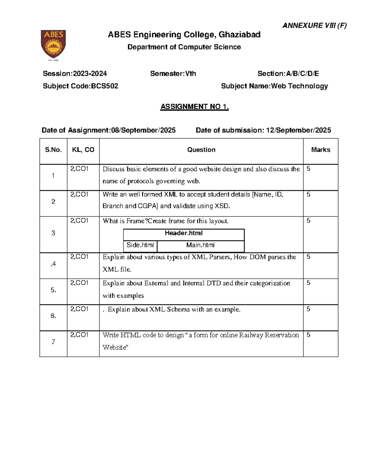 BCS502 Web Technology Assignment 1: Key Concepts & XML Usage - Studocu