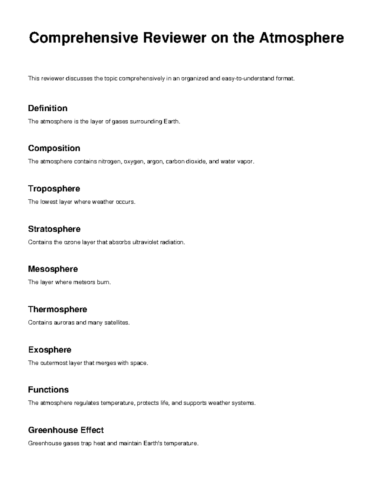 Atmosphere Reviewer Notes: Comprehensive Overview of Layers and ...