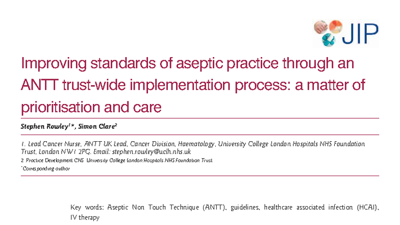 Improving Aseptic Practice Standards via ANTT Implementation (NHS ...