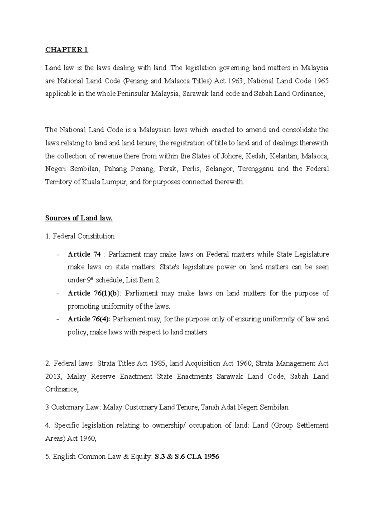 Land Law Overview: Chapter 1 - National Land Code Principles - Studocu