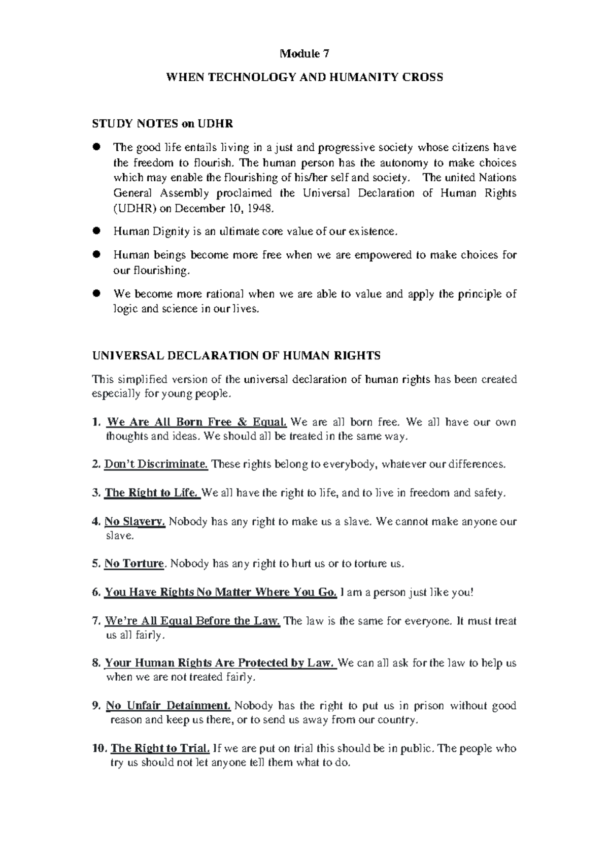 Module 7 Study Notes: Understanding the Universal Declaration of Human ...