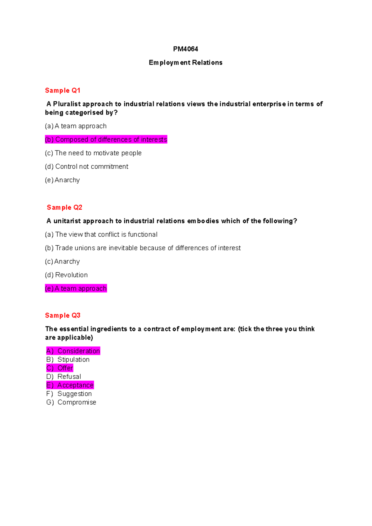 PM4064 Employment Relations MCQs: Understanding Key Concepts and ...