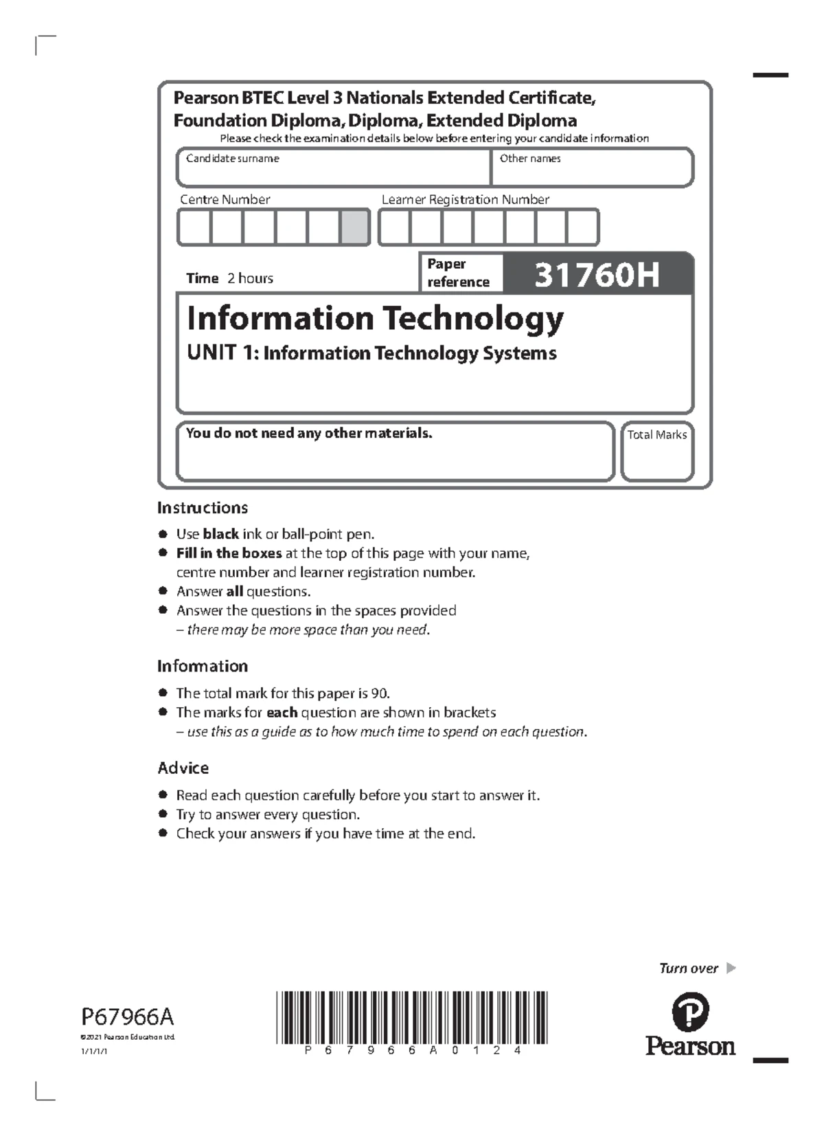 Unit 1 IT Systems Jan 2023 - Past Exam Paper (Total Marks: 90) - Studocu