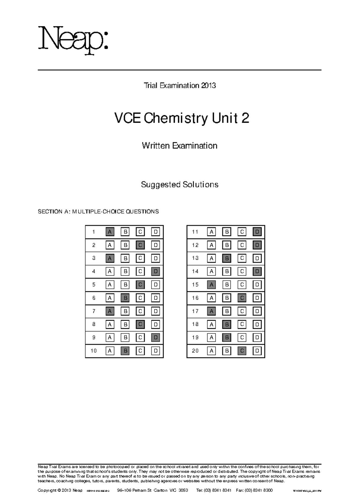 2013 VCE Chemistry Unit 2 Trial Exam Suggested Solutions - Studocu