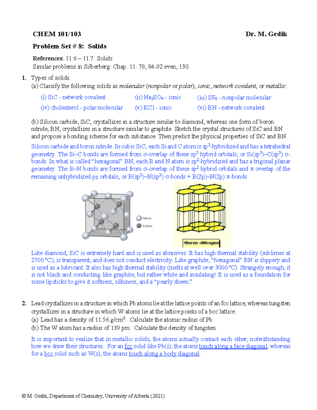 CHEM 101/103 Problem Set 8 Solutions: Analysis of Solids - Studocu