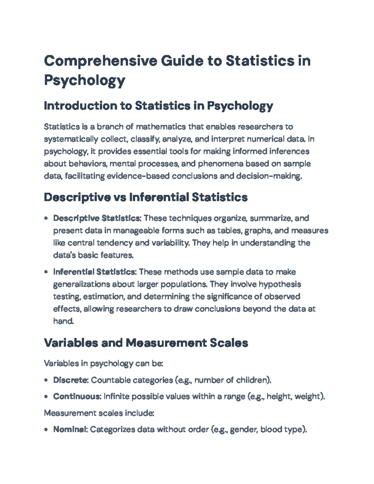 Comprehensive Statistics Overview for Psychology (PSY 101) - Studocu