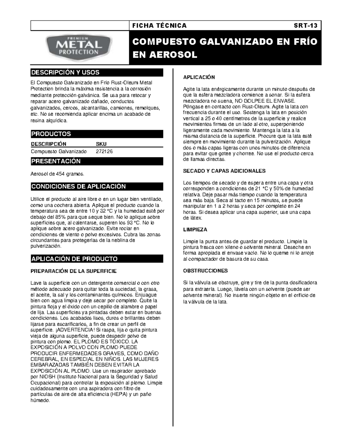 Ficha Técnica: Compuesto Galvanizado en Frío - SKU 272126 - Studocu