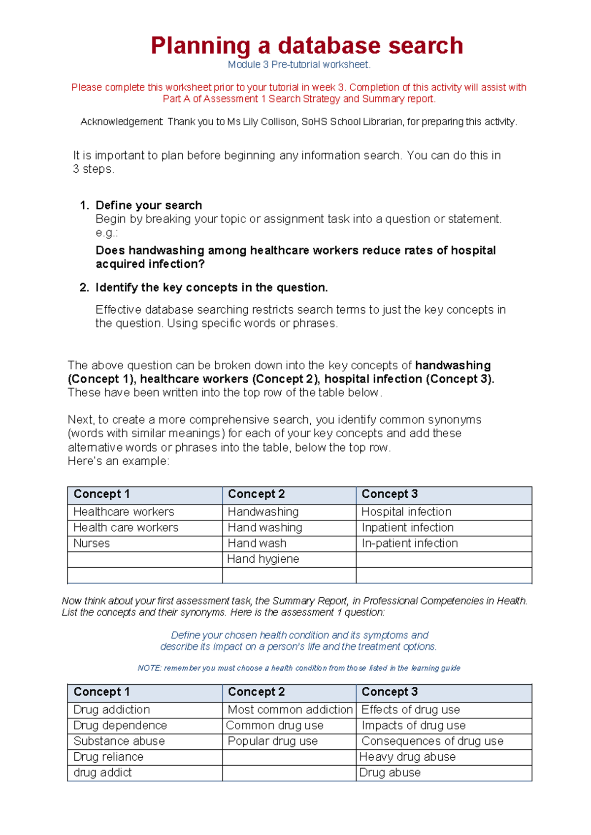 Planning your database search worksheet - Planning a database search ...