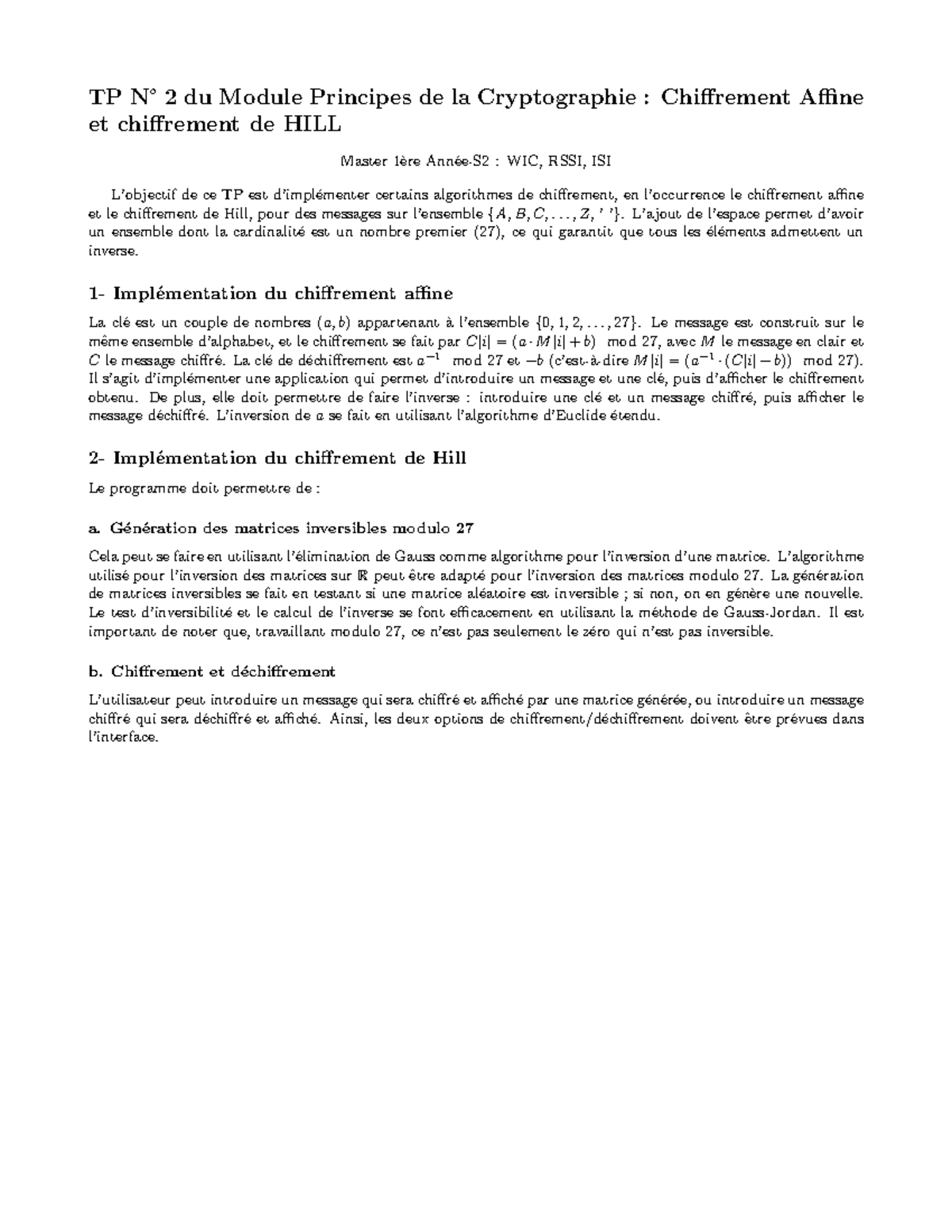 TP 2 du module principes de la cryptographie : chiffrement affine et de ...
