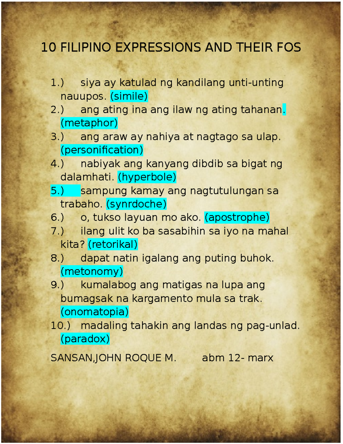 10 Filipino Expressions and Their Figures of Speech (ABM 12) - Studocu