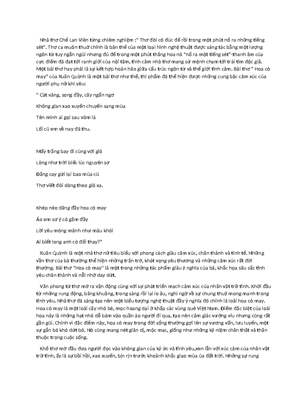 Phân tích bài thơ "Hoa cỏ may" của Xuân Quỳnh - XSDC - Document Preview