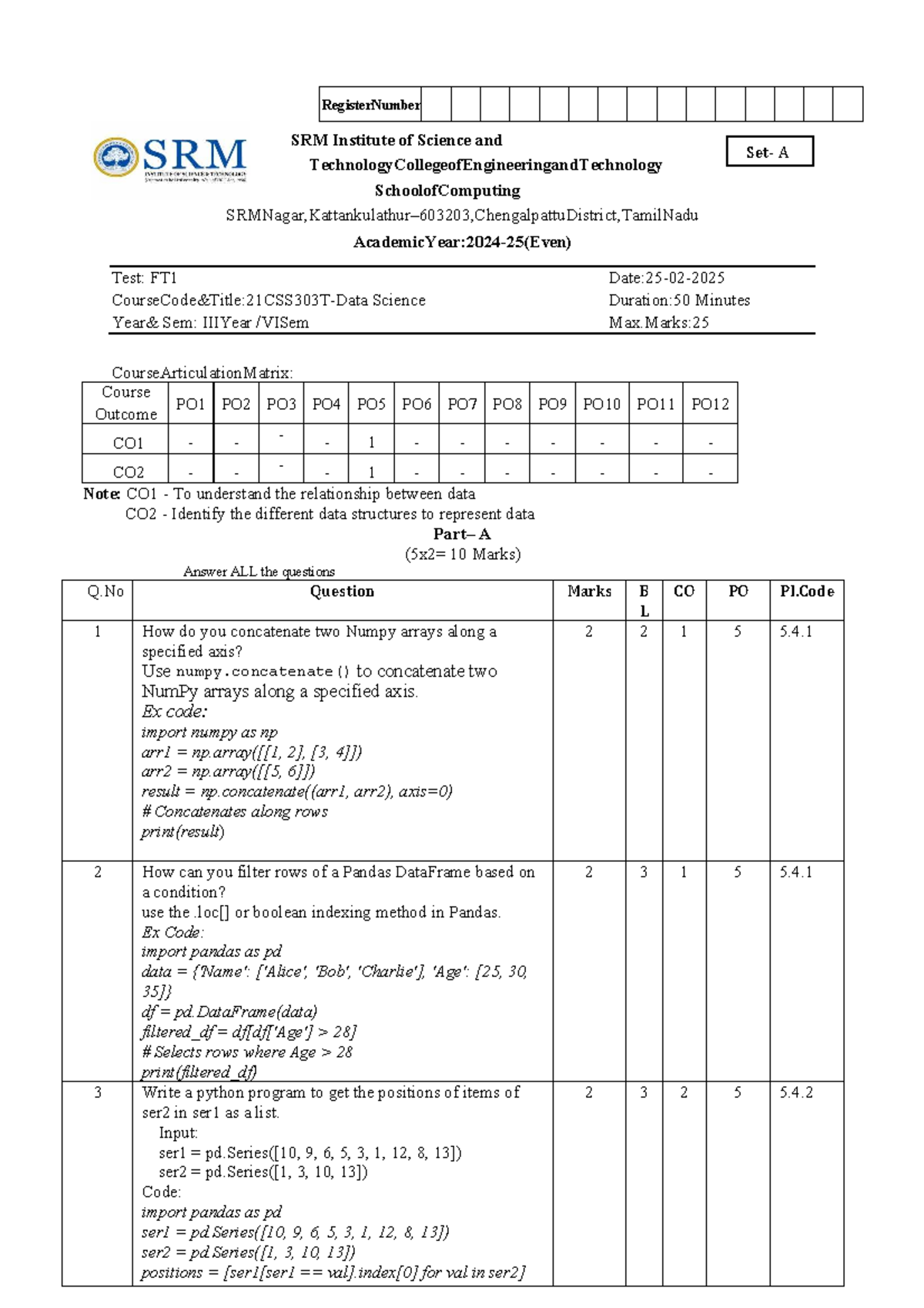 2024-25 21CSS203TCT-1 Midterm Exam Answer Key - Studocu