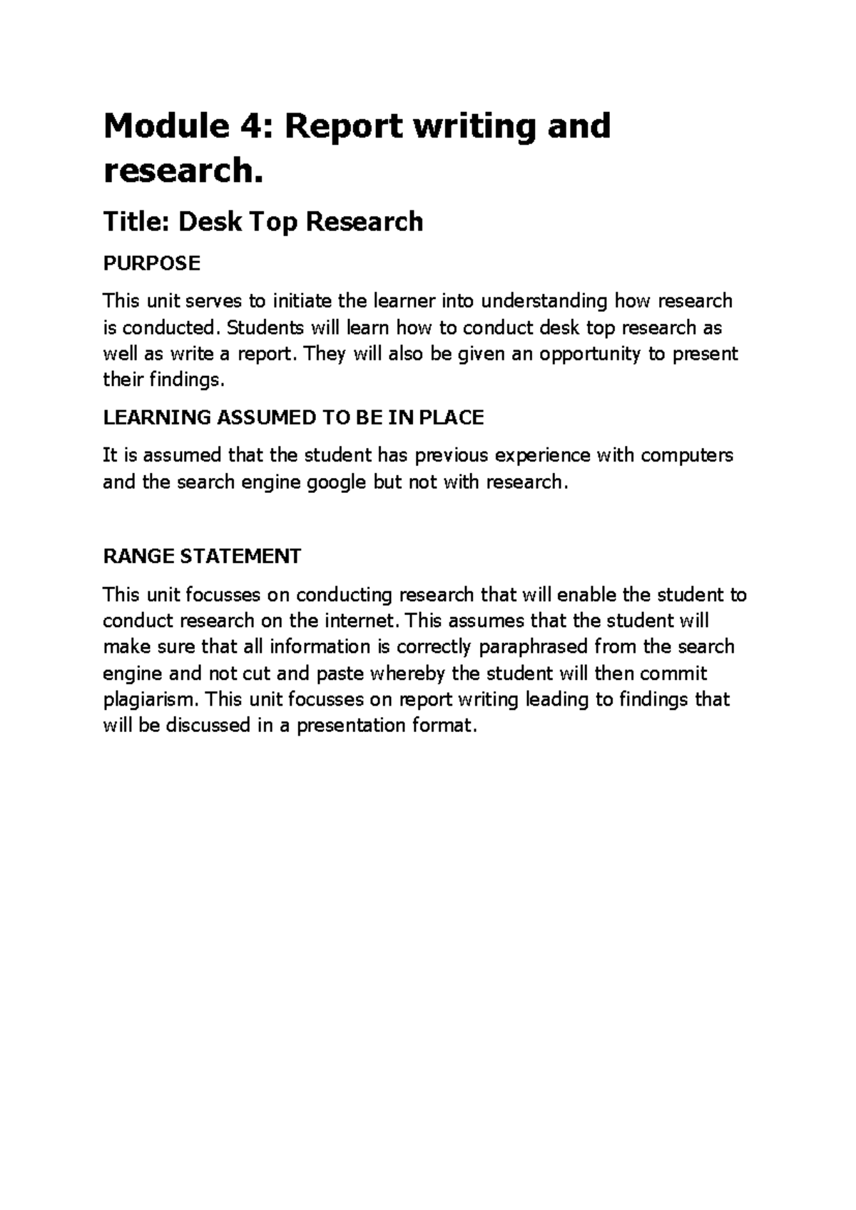 ENG 101: Module 4 - Report Writing & Desktop Research Techniques - Studocu