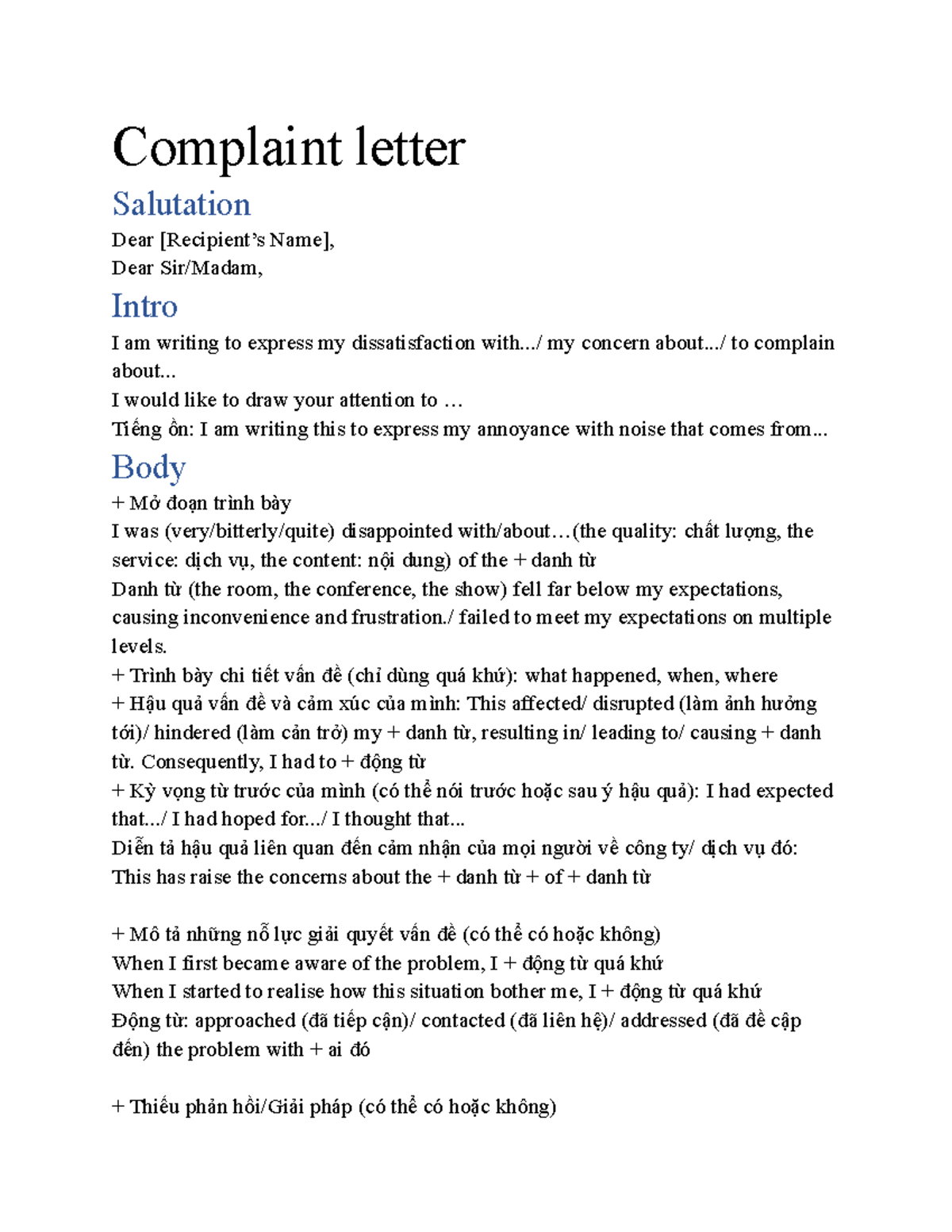 Task 1 - Complaint Letter: Guidelines and Examples for Effective ...