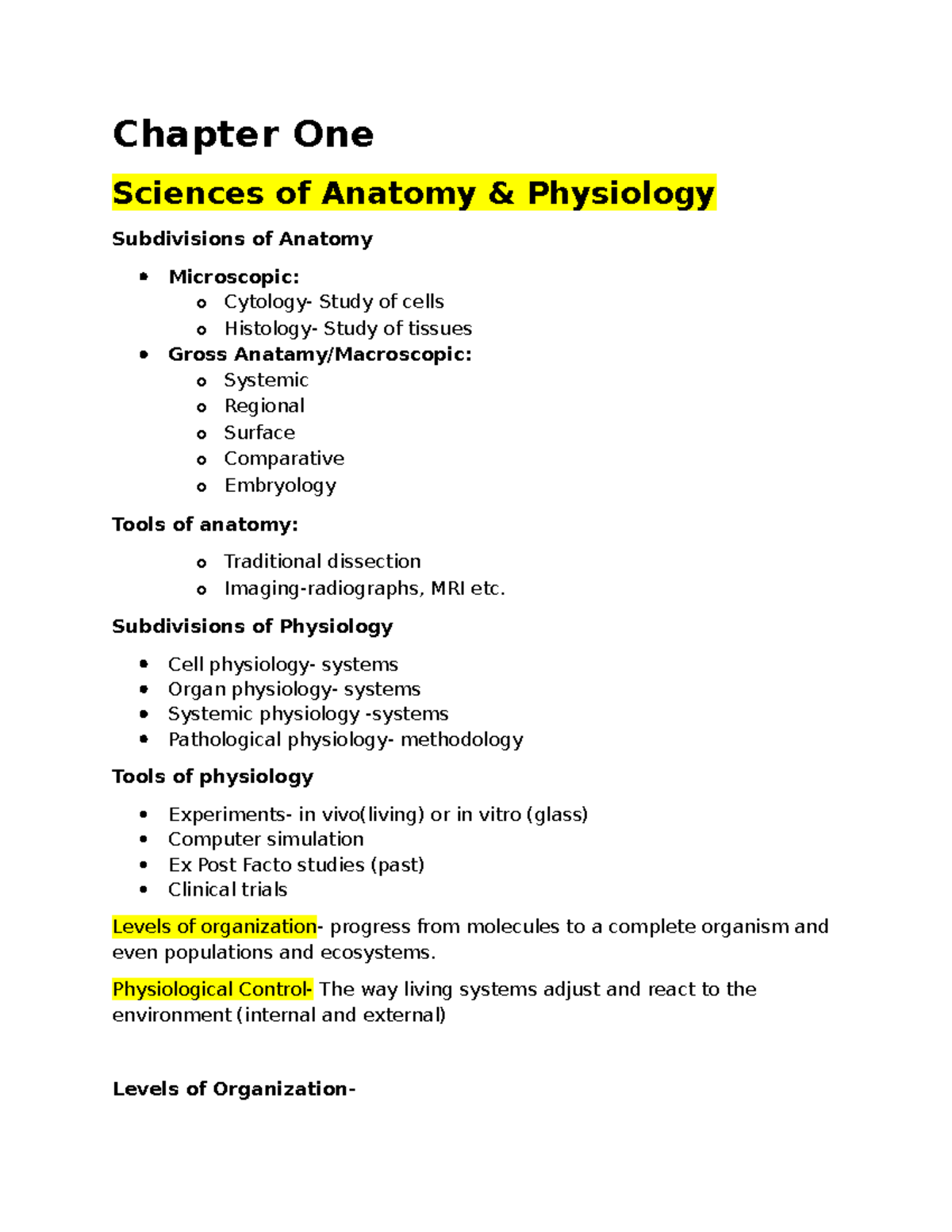 A&P 1: Chapter 1 & 2 - Anatomy and Physiology Overview - Studocu