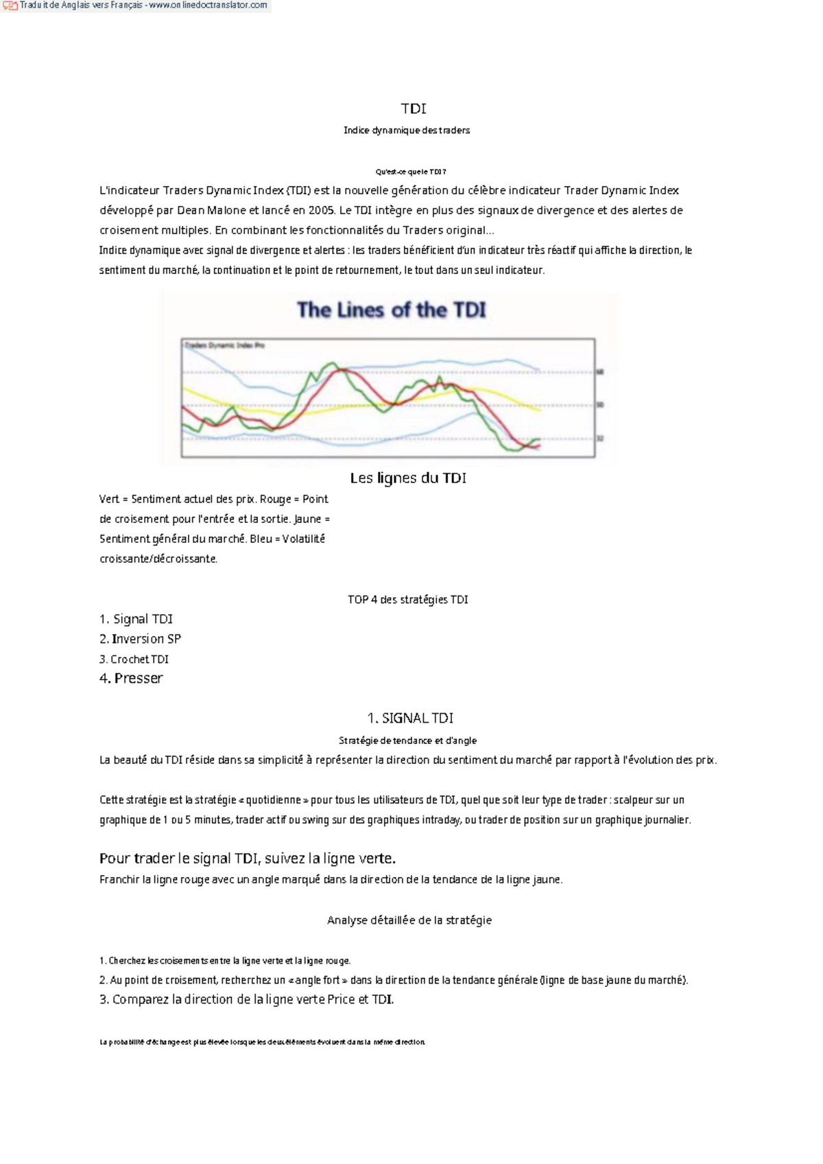 Stratégies et Analyse du Traders Dynamic Index (TDI) TDI 101 - Studocu