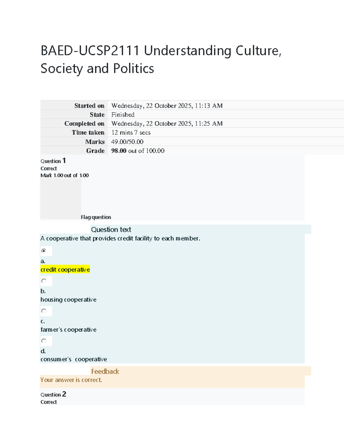 UCSP 2nd Quarter Exam - Answers and Key Concepts - Studocu