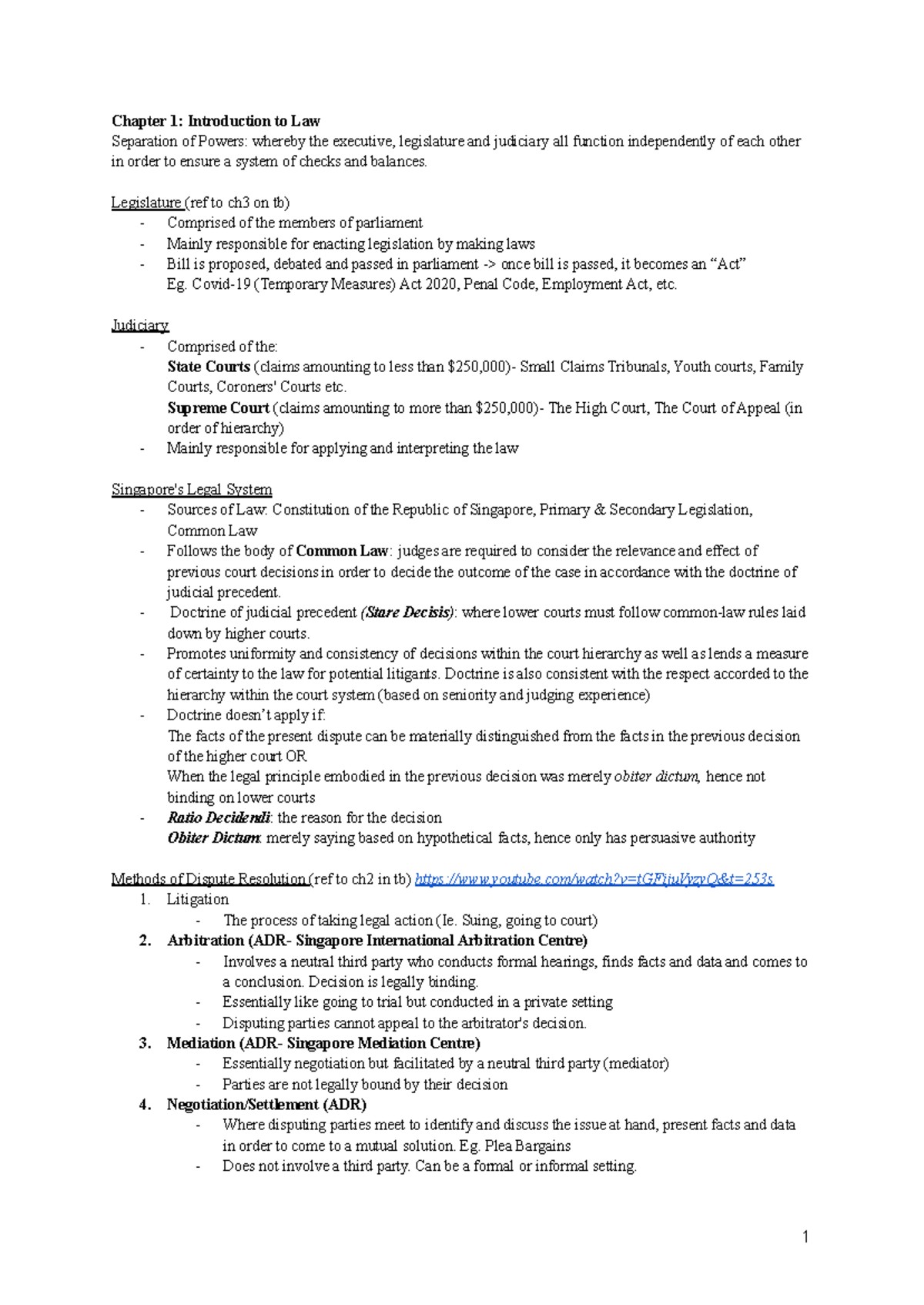 LGST101 Business Law Lecture Notes: Chapter 1 & 7 Overview - Studocu