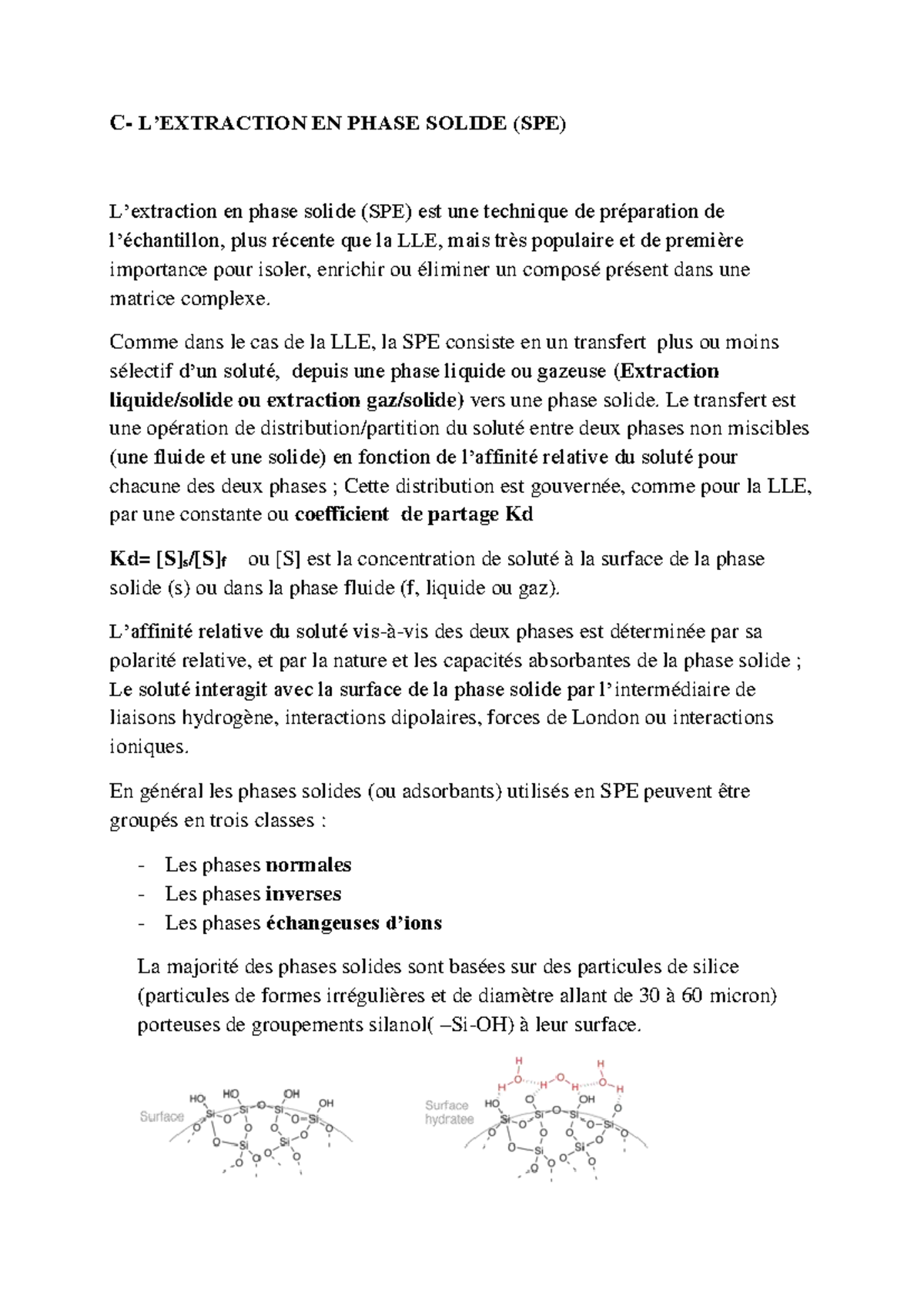 Extraction en Phase Solide (SPE) - Tech Chi Bio S3 Cours 9 - Studocu