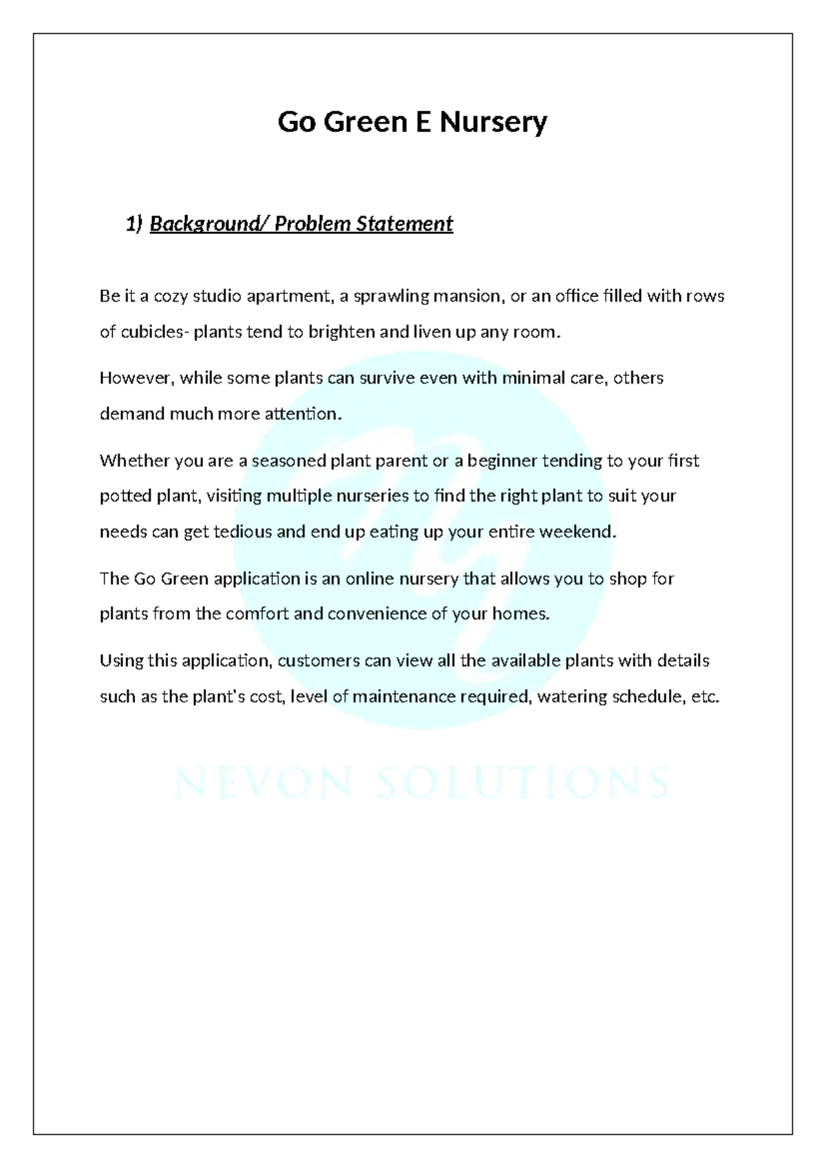 Project synopys - fdsfsd - Go Green E Nursery 1) Background/ Problem ...