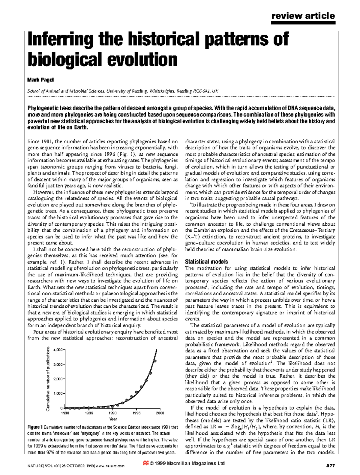 Statistical Models in Phylogenetics: Inferring Evolutionary History ...