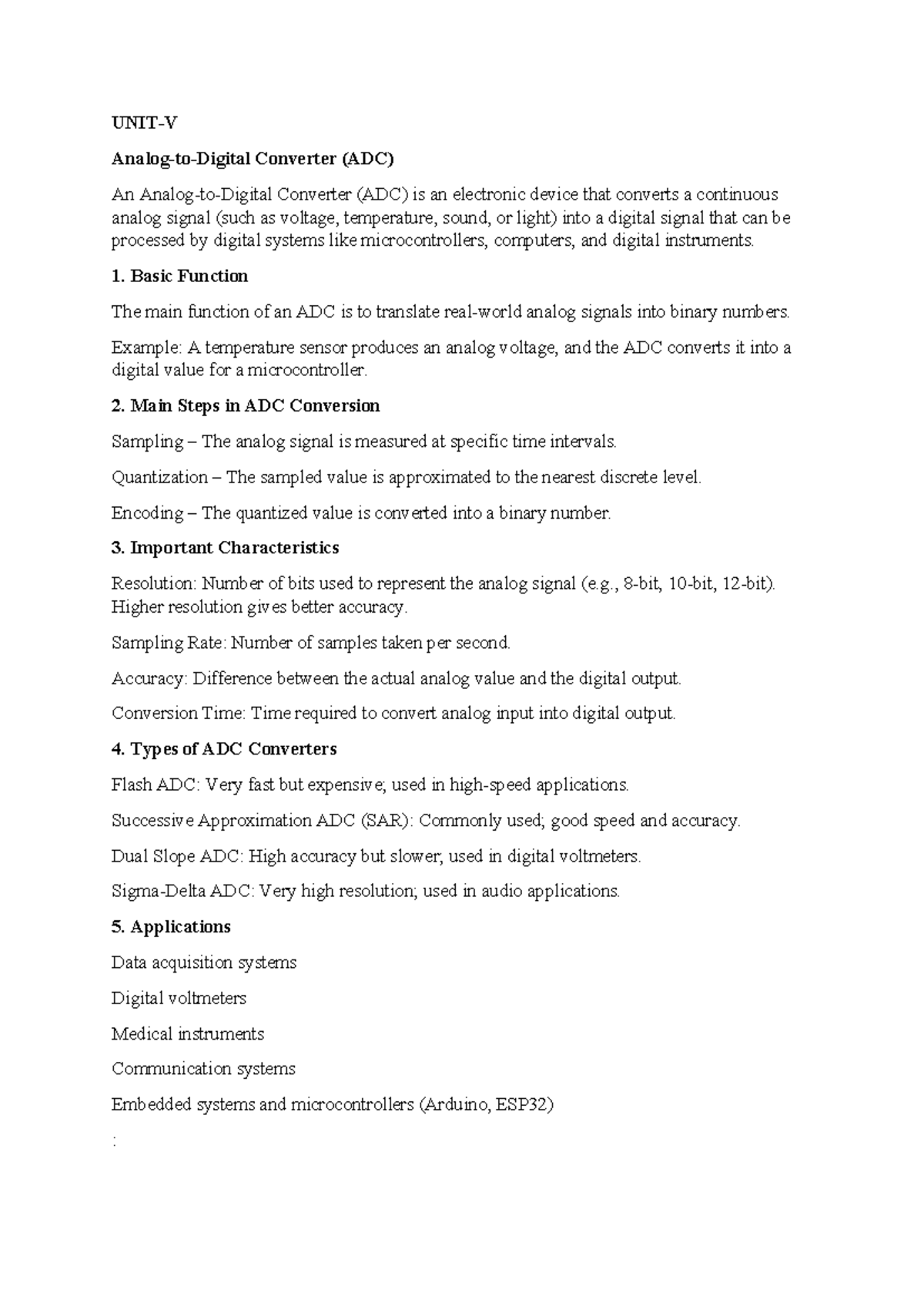 UNIT-5 - Lecture Notes on ADC and DAC Converters - Studocu