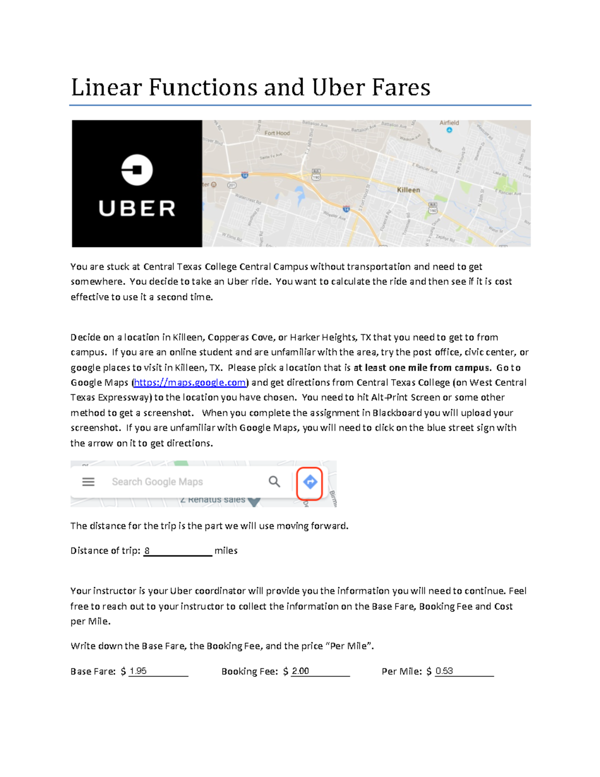 Lab 1 - Calculating Linear Functions with Uber Fares - Studocu