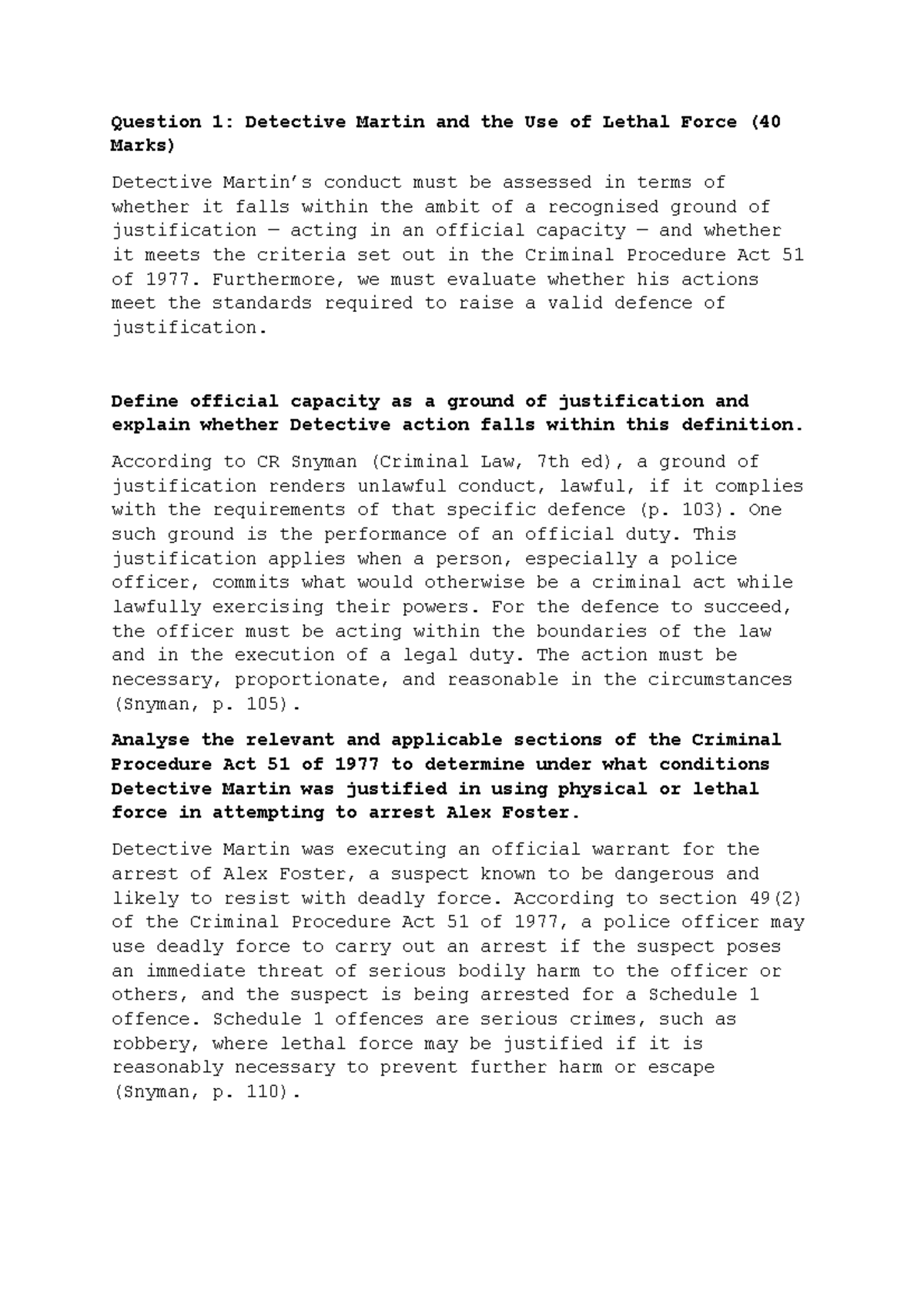GPCL6211 Final Exam Practice Material: Justification & Culpable ...
