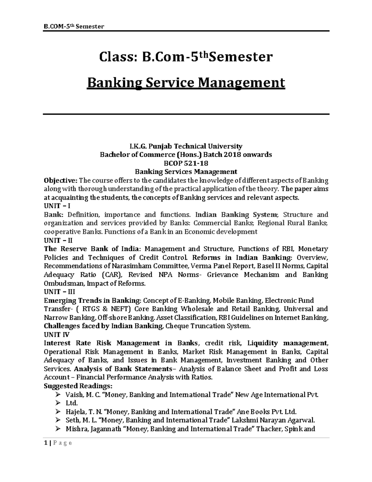 BSM-B 521 - Comprehensive Notes on Banking Services Management - Studocu