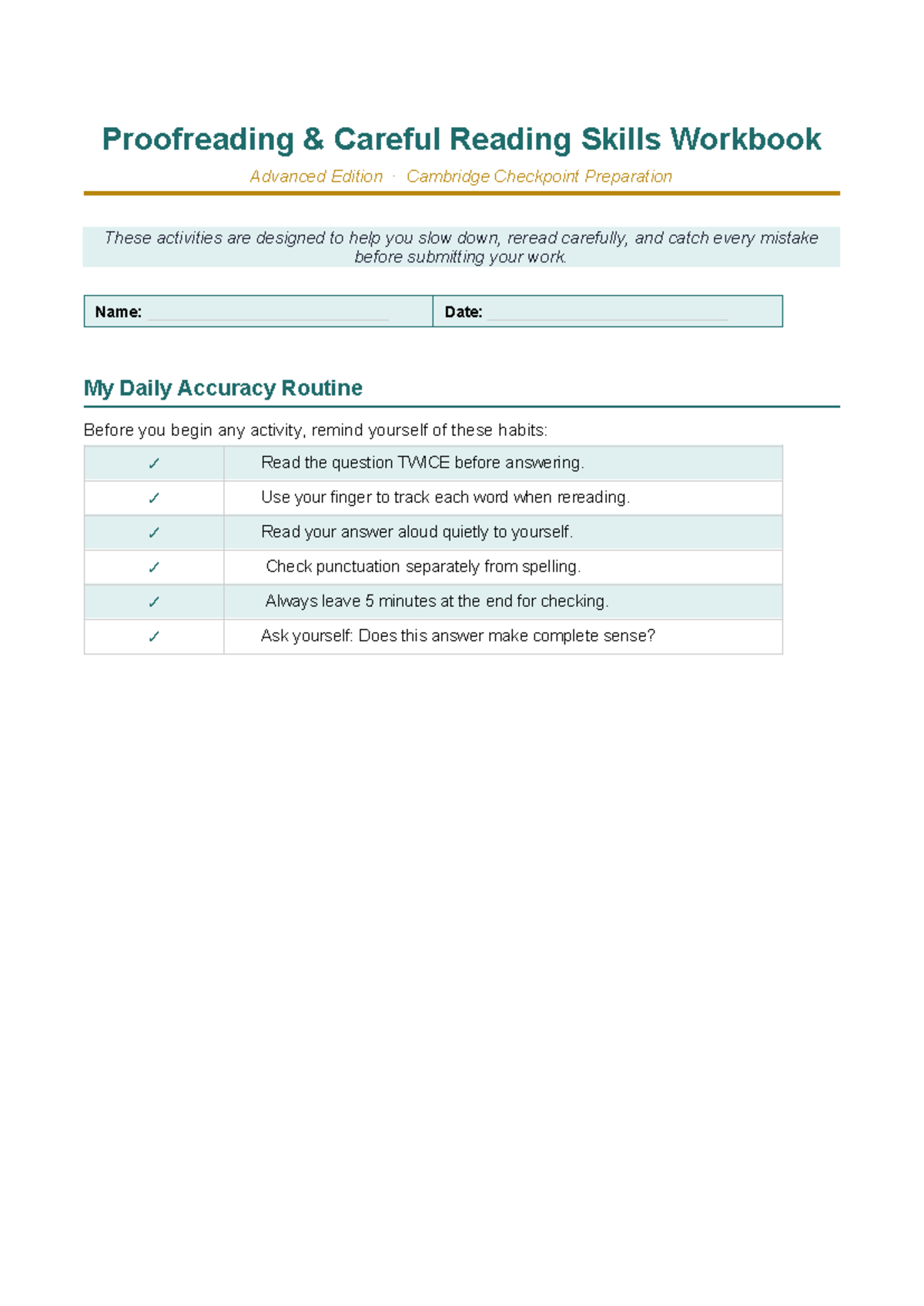 Proofreading Skills Workbook: Advanced Edition (Checkpoint Prep) - Studocu