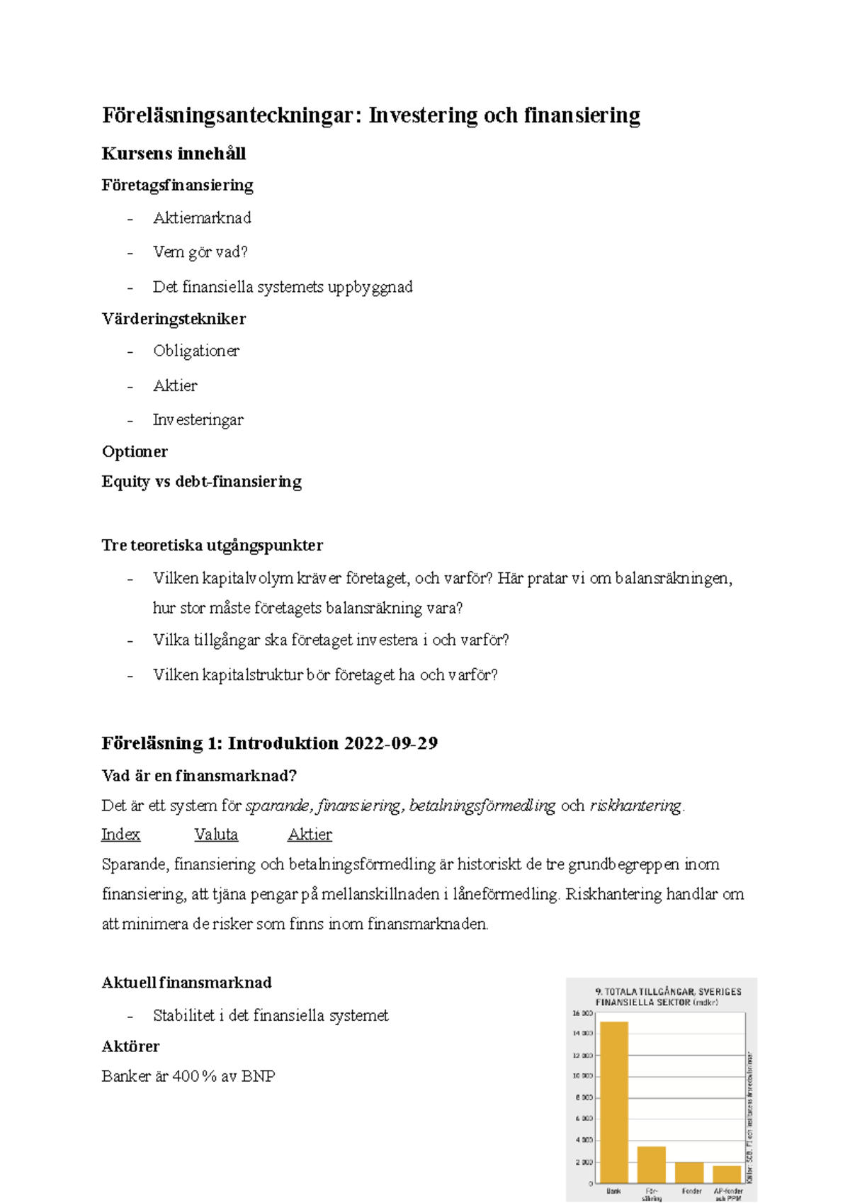 Föreläsningsanteckningar: Investering och Finansiering 2022-2023 - Studocu