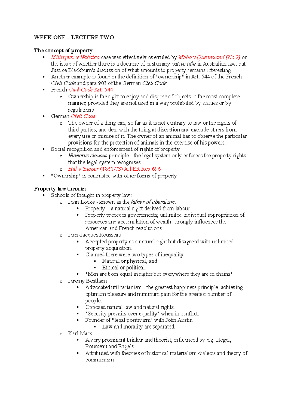 Property Law Lecture Notes: Week 1 - Lecture 2 Overview - Studocu