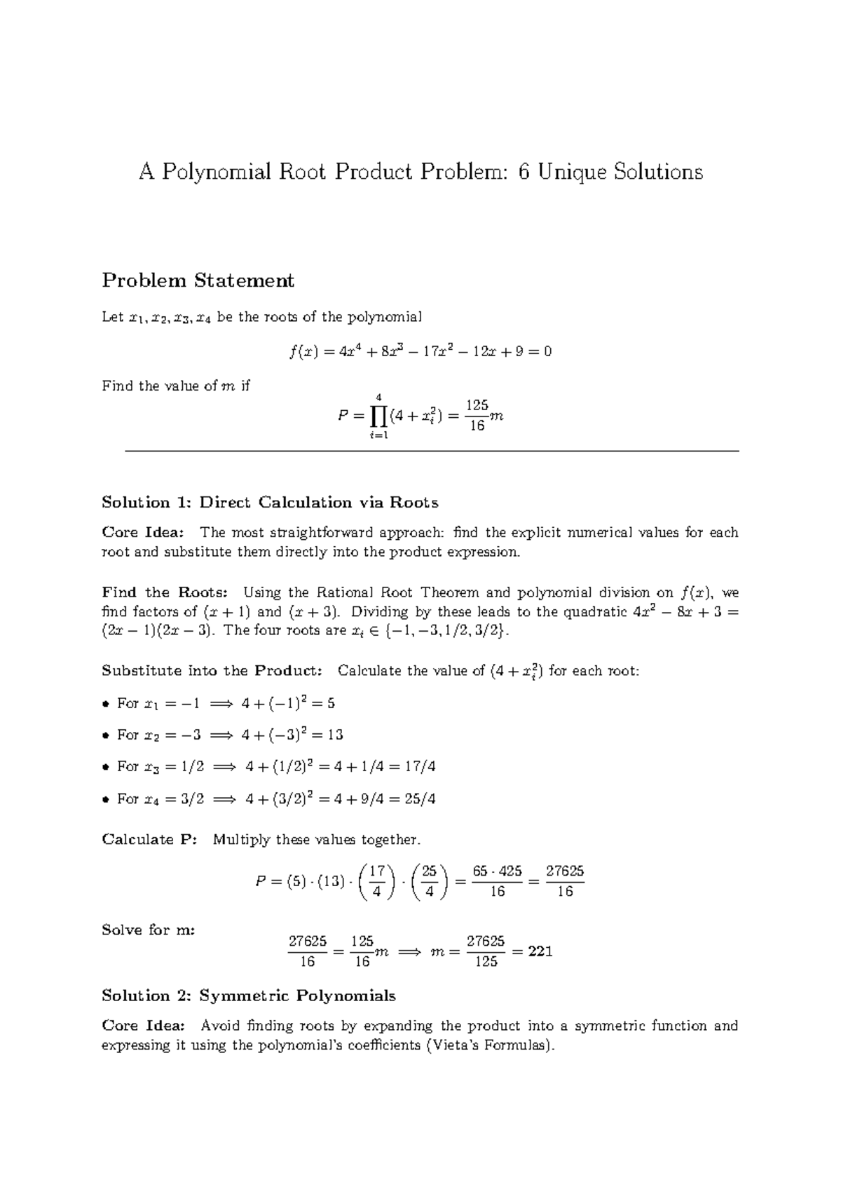 Polynomial Root Product Problem: Unique Solutions for Hjh-4 - Studocu