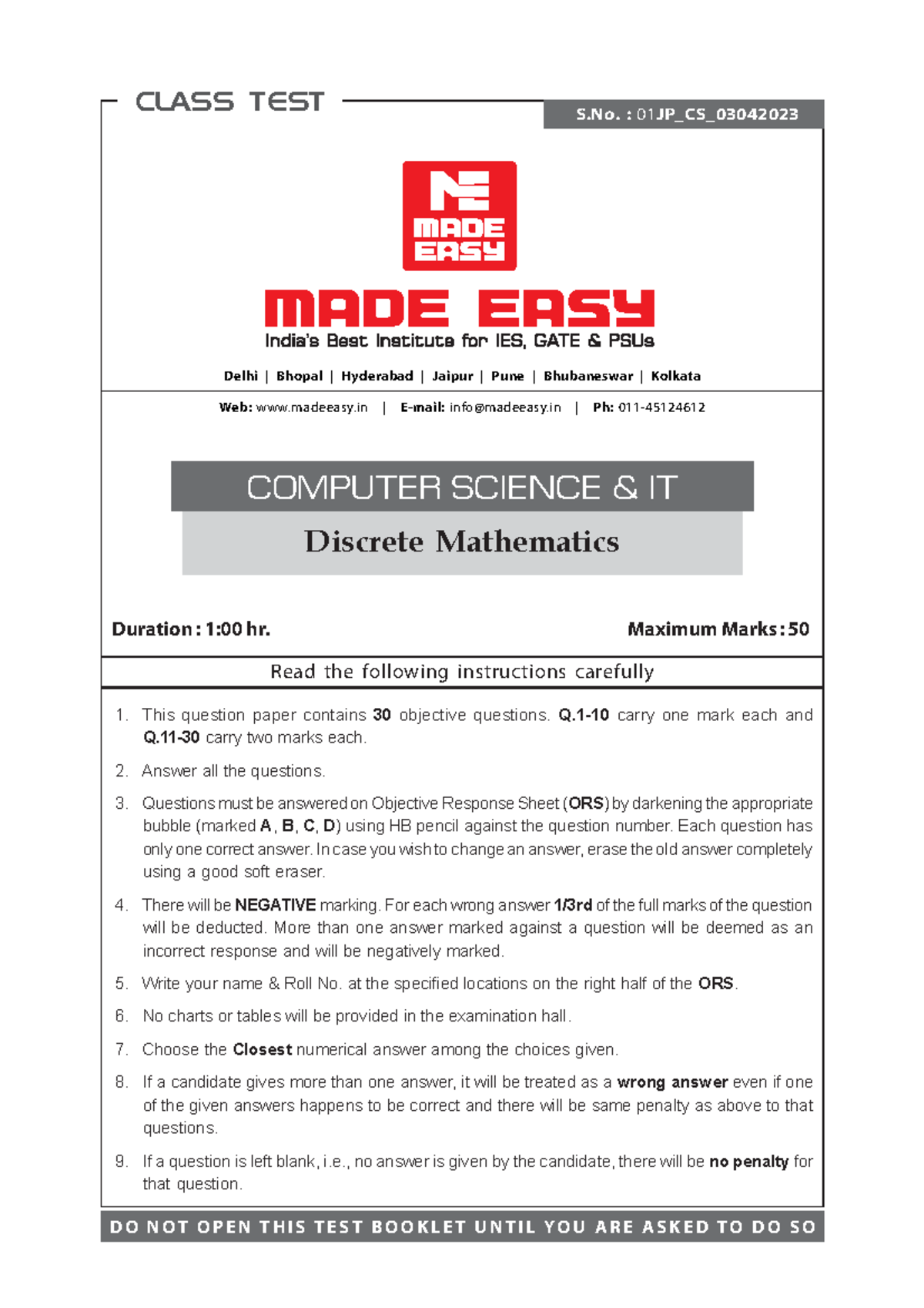 Made easy cs-dm - Web: madeeasy | E-mail: info@madeeasy | Ph: 011 ...