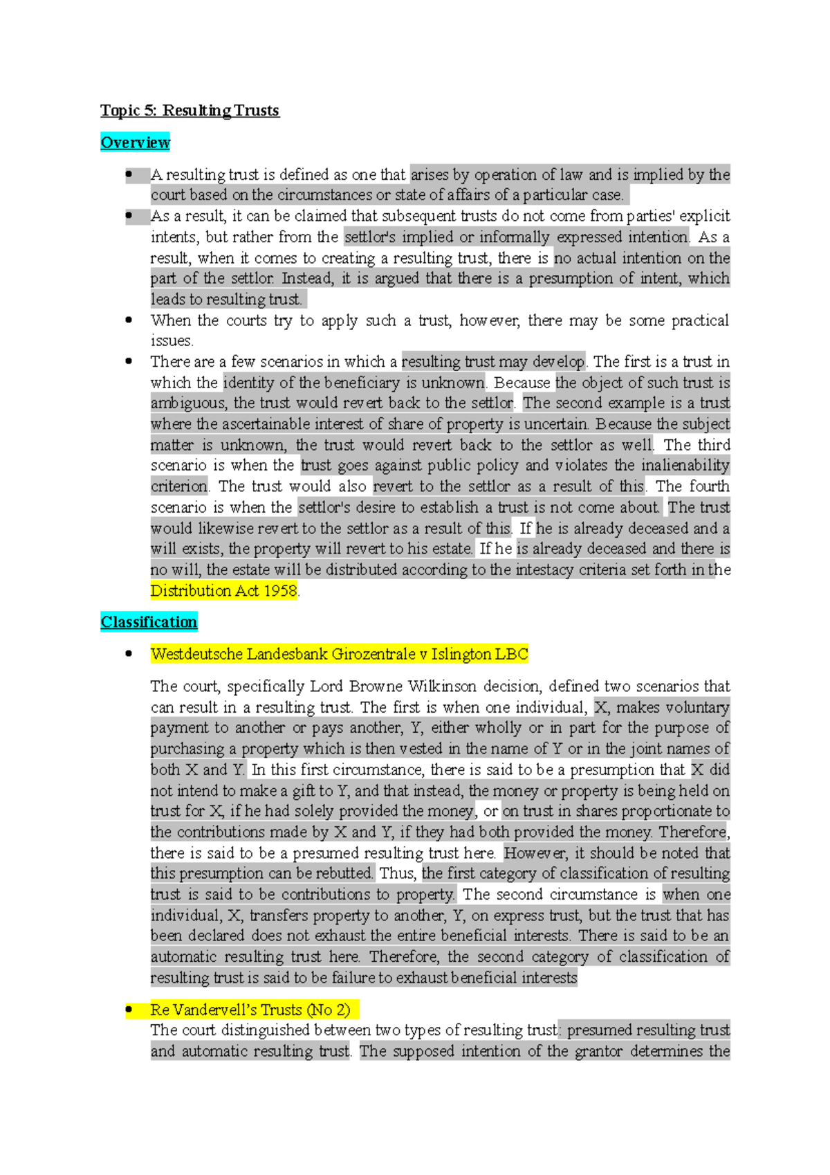 Resulting Trusts: Understanding Presumptions and Legal Principles - Studocu